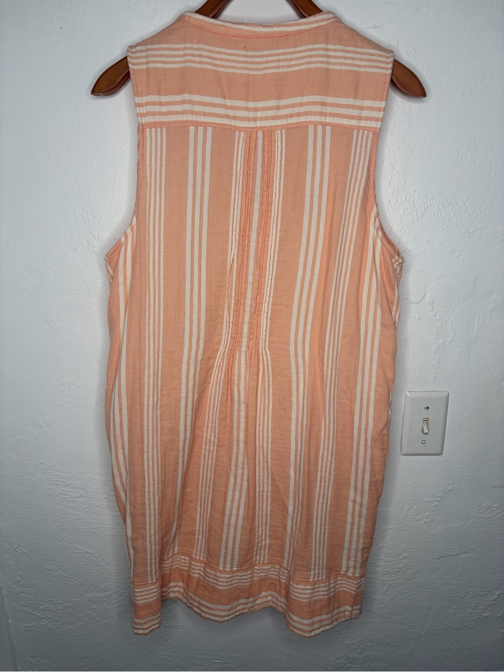 Faherty Dress Large Orange Striped Isha Organic Cotton Gauze Sleeveless Pockets. - Picture 3 of 6